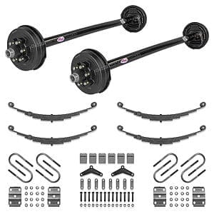 Tandem 5200 lb electric brake trailer axle kit with leaf springs u-bolts and hanger kit