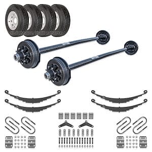 Tandem 7000 lb electric brake trailer axle kit with double eye springs wheels and tires