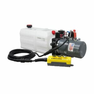 6 Quart 12V KTI single double acting hydraulic pump with remote pendant