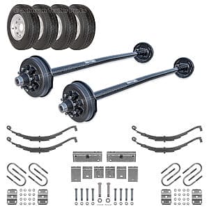 Tandem 7000 lb electric brake trailer axle kit with slipper springs wheels and tires