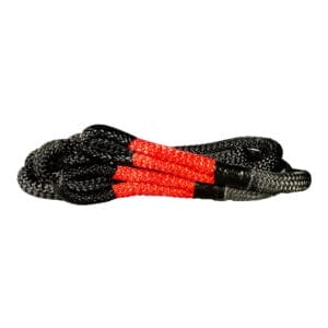 BulletProof Medium Duty 3/4" x 20' Kinetic Recovery Rope in black double-braided nylon with red loops, rated 19,200 lb breaking strength.