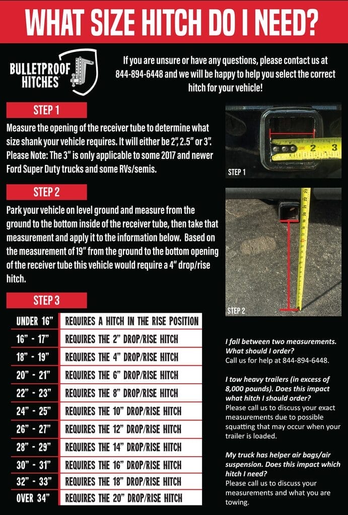 Guide to measuring hitch drop and rise for BulletProof Hitches