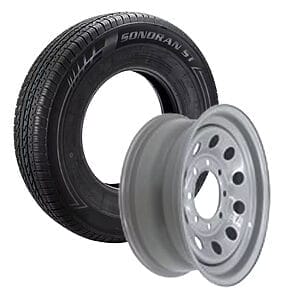 ST235/80R16" Load Range E, Sonoran Radial Tire & 16" Modular Steel Wheel Assembly, 8 on 6.5" Bolt Pattern, Silver Gloss Finish, Zero Offset