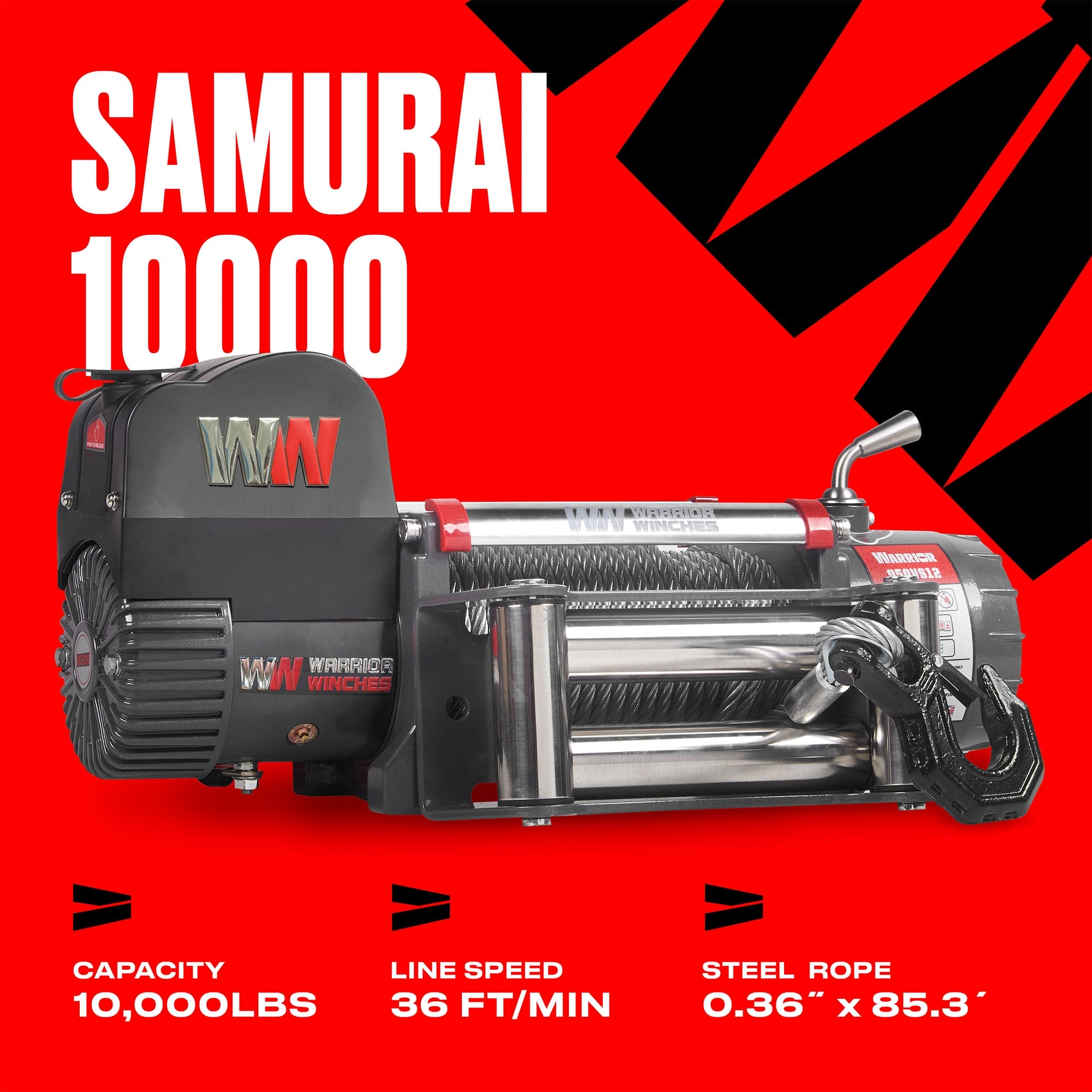 Samurai 10,000 lb 12v Electric Winch - Steel Rope - Johnson