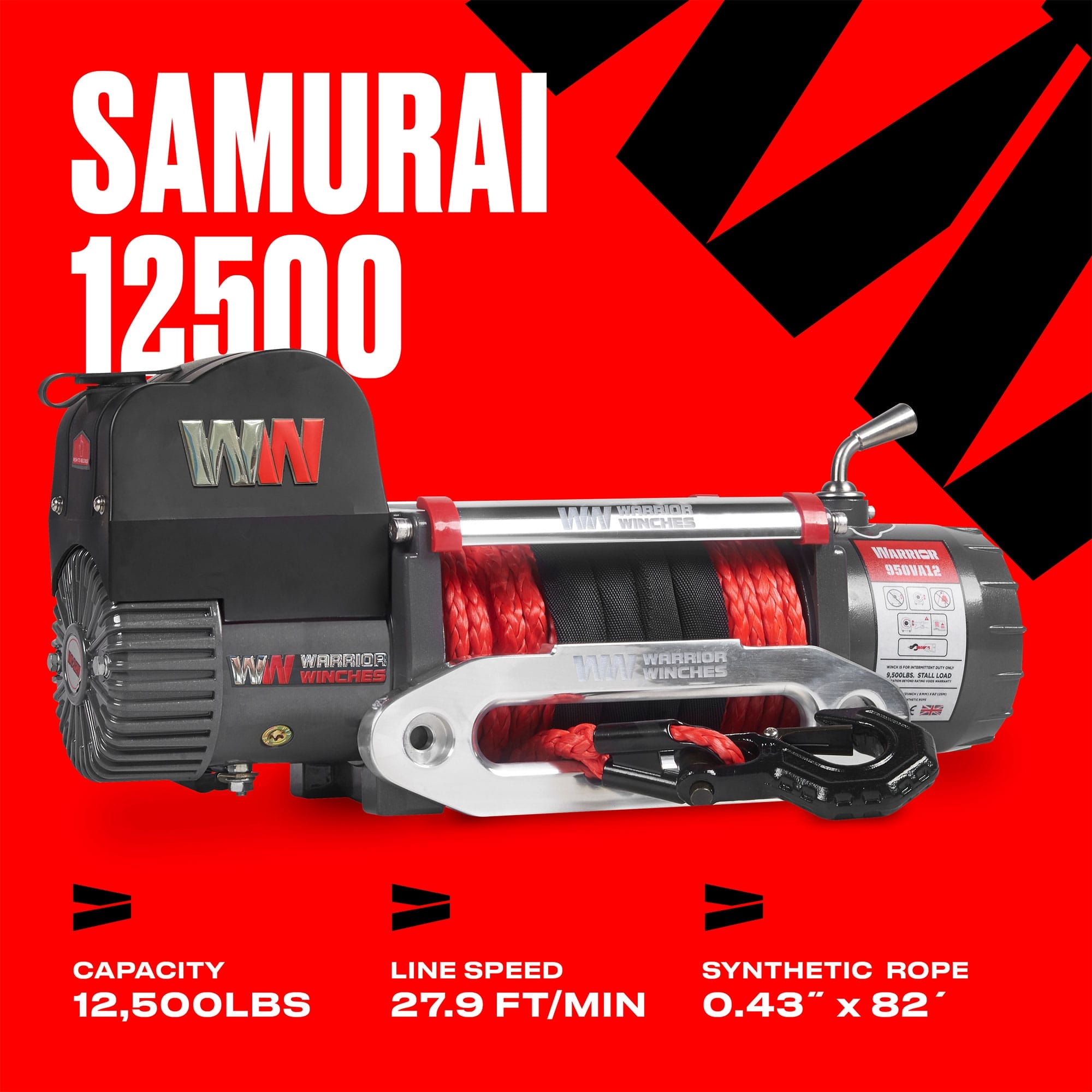 Samurai 12,500 lb 12v Electric Winch - Synthetic Rope - Johnson