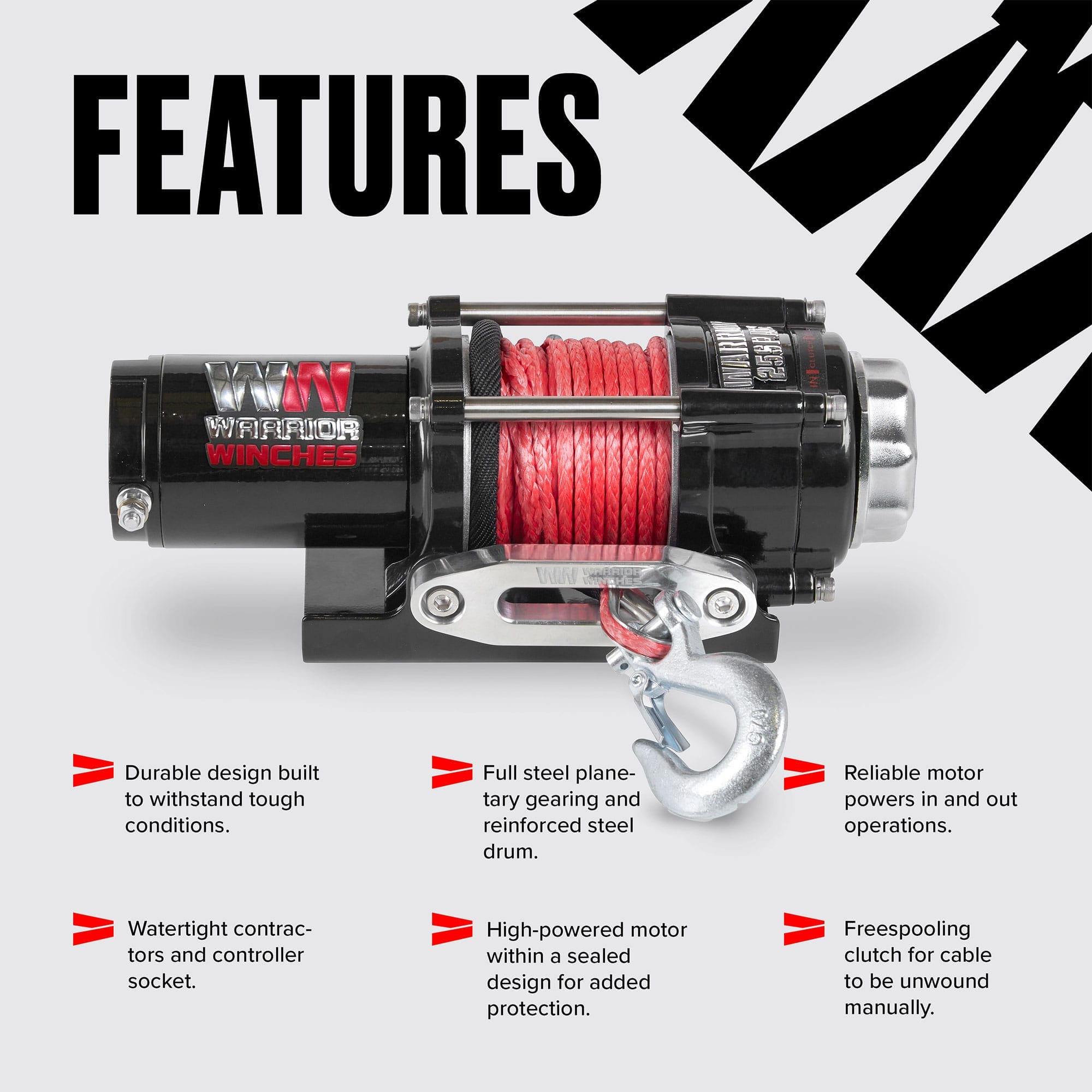 Ninja 2,500 lb 12v Electric Winch - Synthetic Rope - Johnson