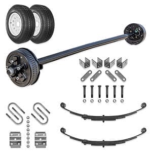 Dexter 3500 lb electric brake trailer axle kit with hanger kit 15 inch wheels and ST205/75R15 radial tires