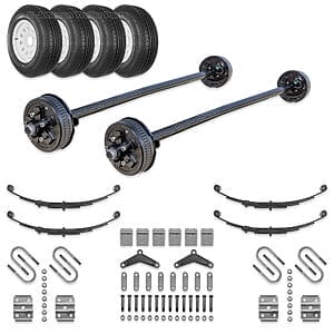 Dexter 3500 lb tandem trailer axle kit with dual electric brake axles 15 inch wheels and ST205/75R15 radial tires