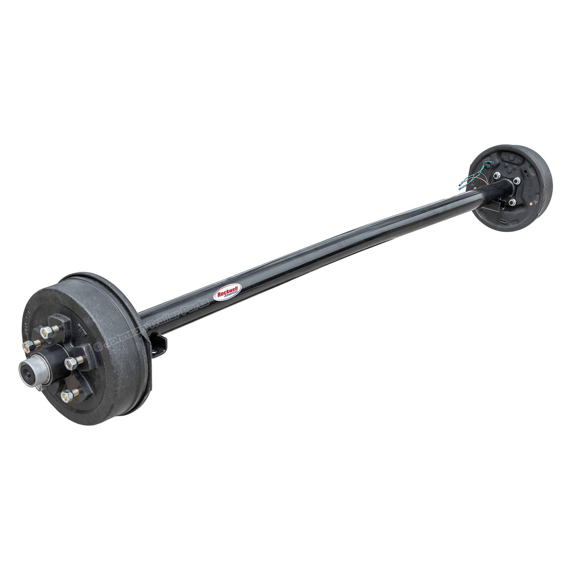 Rockwell American 3500 lb electric brake trailer axle with E-Z Lube hubs and brake assemblies